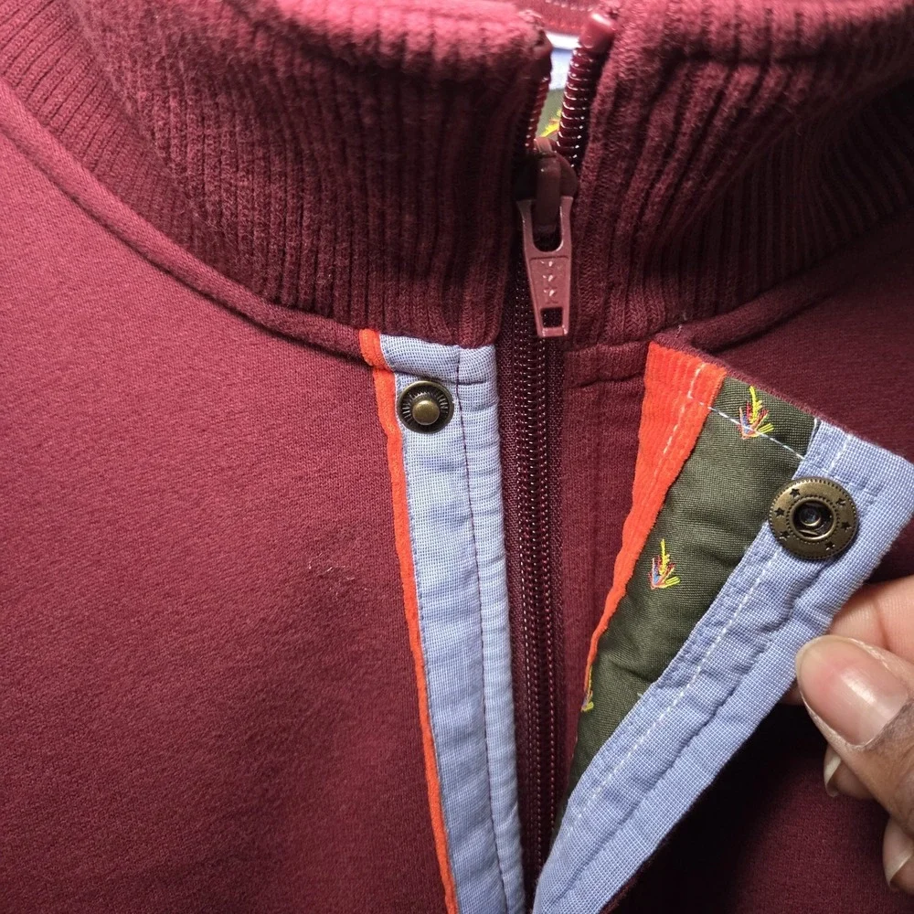 Orvis Burgundy‎ Quarter Zip Pullover Sweatshirt Mens Casual Mock Neck Fleece
